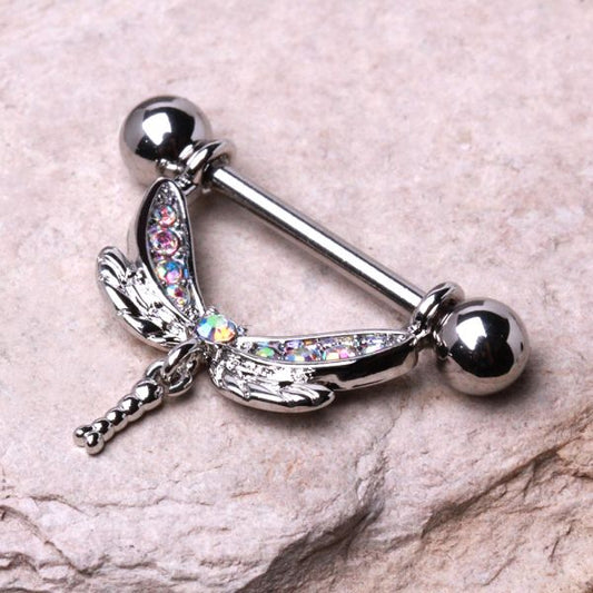 316L Stainless Steel Aurora Borealis Dragonfly Nipple Ring